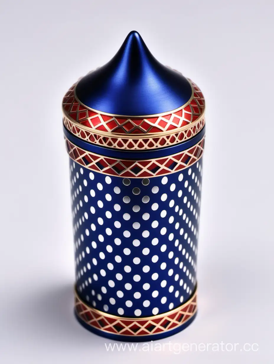 Elegant-Zamac-Perfume-Decorative-Ornamental-Long-Cap-in-Shiny-Dark-Blue-with-Matt-Red-and-White-Border-Line