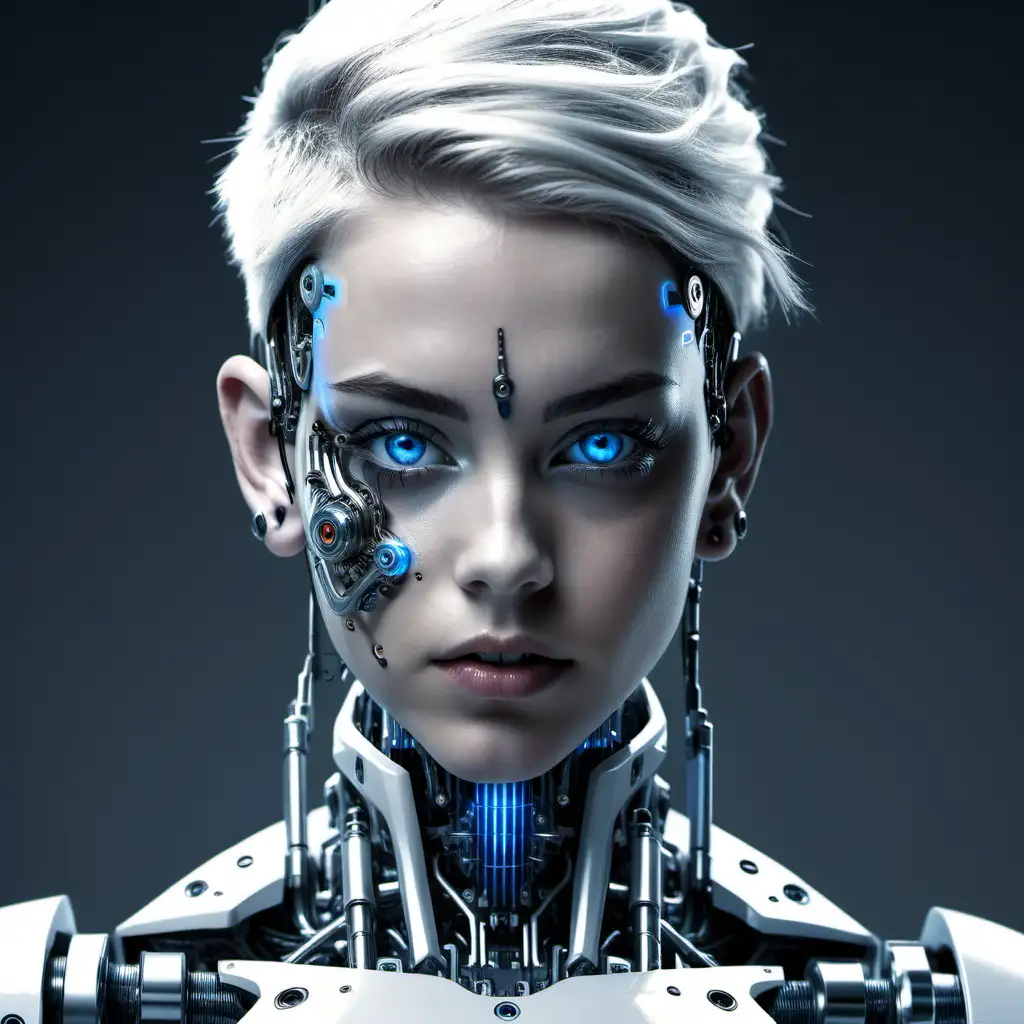 Futuristic Cyborg Girl with Striking Blue Eyes