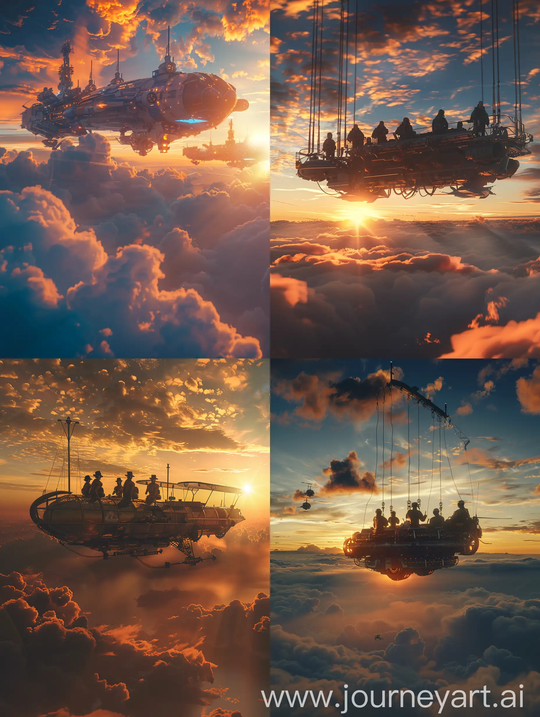 Flying-Ship-Team-in-Sunset-Sky-Detailed-CG-Unity-8K-Wallpaper