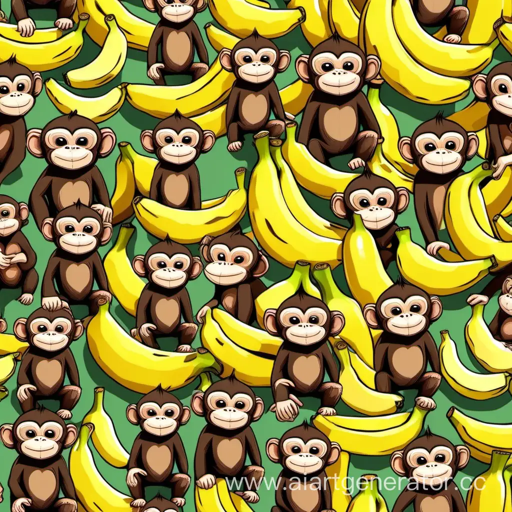 Маленькие милые обезьяны с бананами на всём фото, даже не видно фон