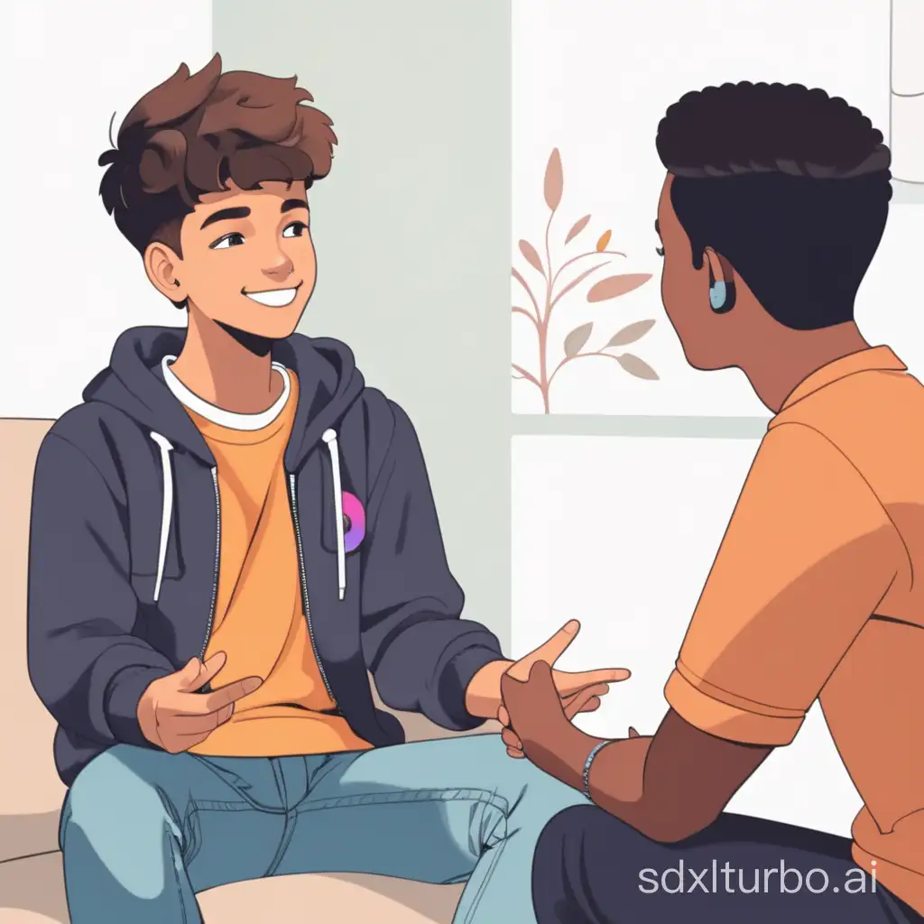 teenager talking happily to a psychologist