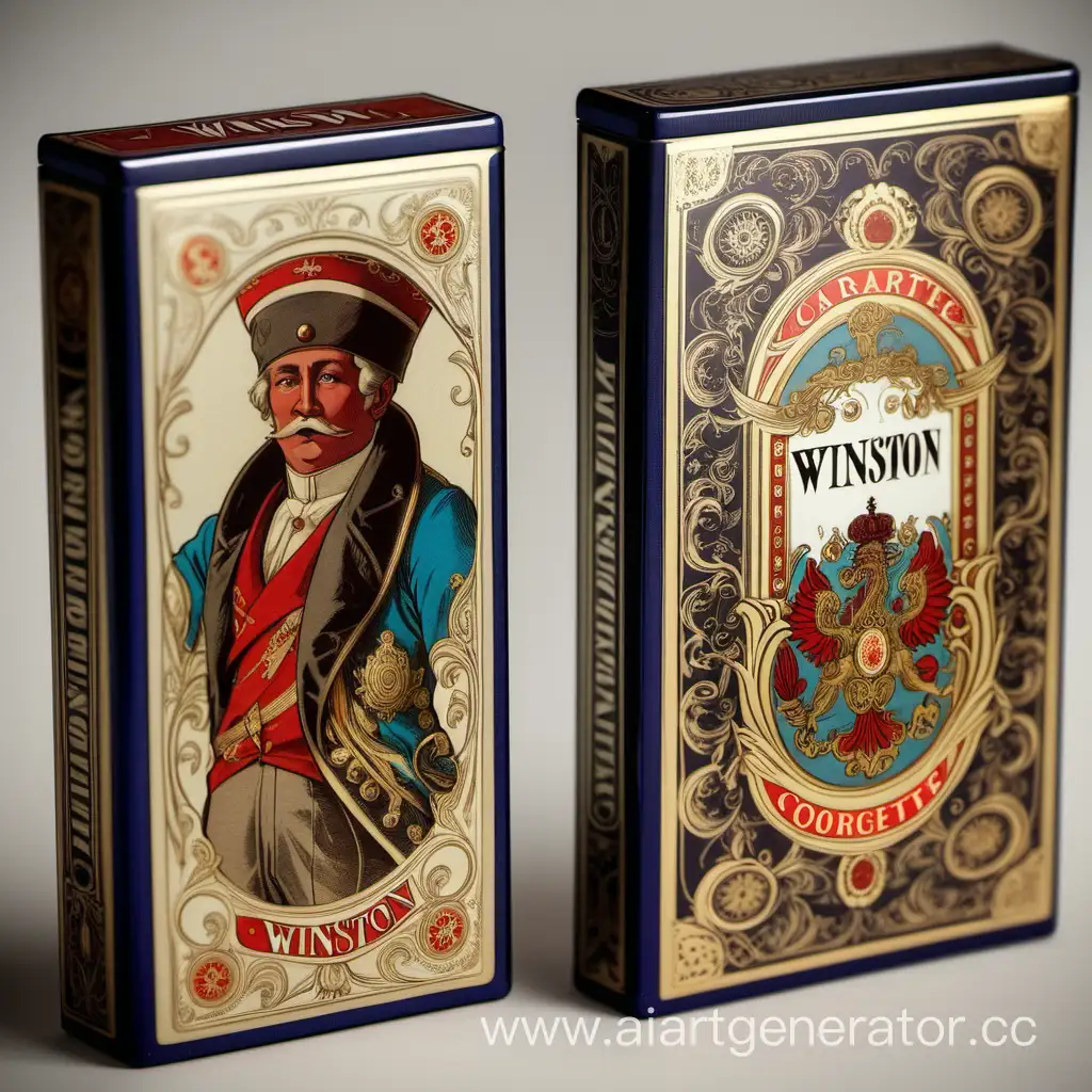 Пачка сигарет "Winston" выполненная в старинном русском дизайне