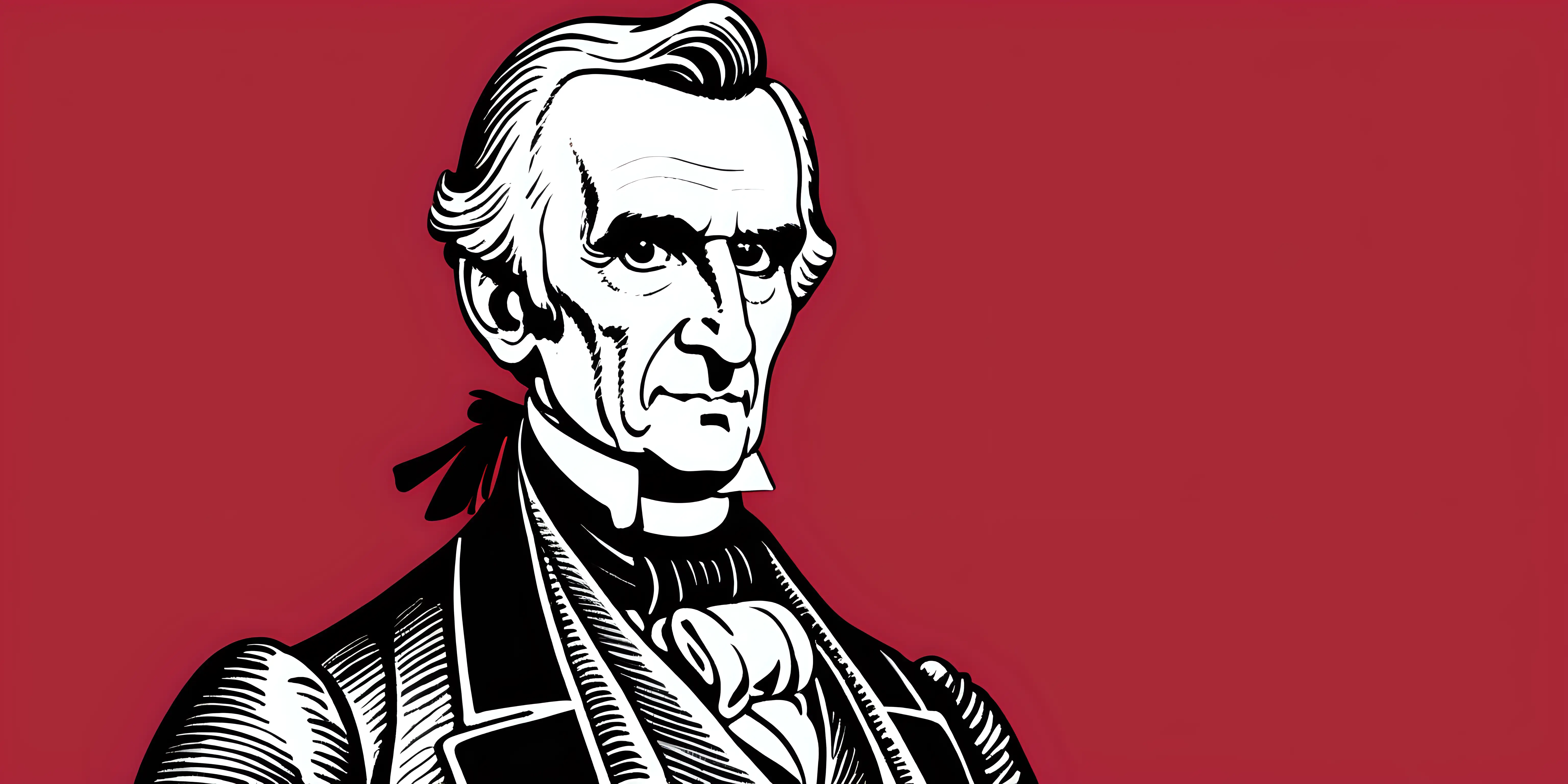 Cartoon Illustration of James Knox Polk on Vibrant Red Background