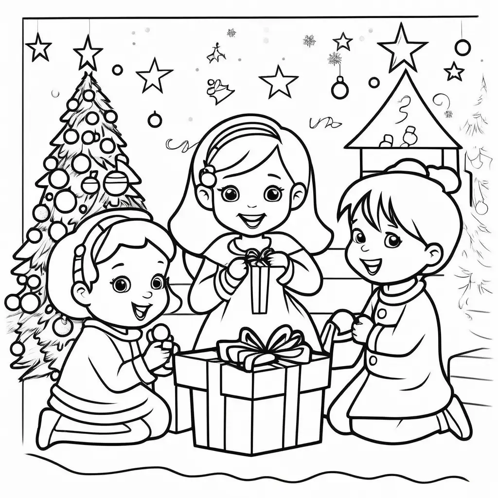 Christmas day, coloring page for kids