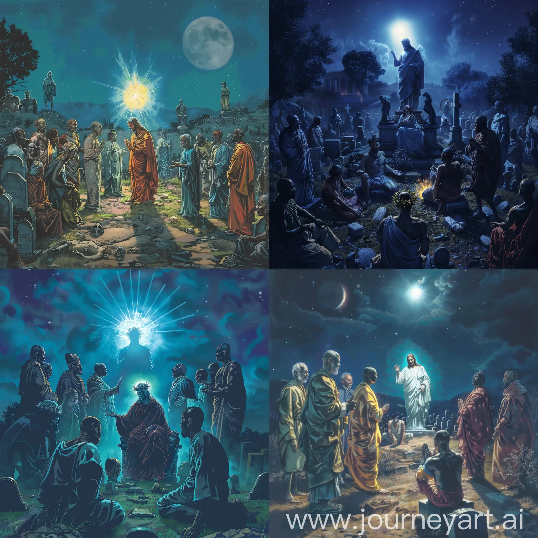 Historical-Figures-Paying-Homage-to-Glowing-Christ-in-Midnight-Graveyard-Scene