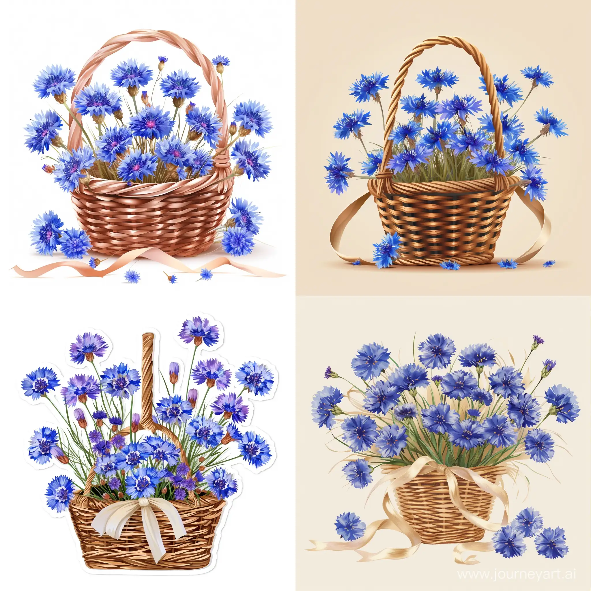 Elegant-Basket-of-Cornflowers-with-Delicate-Ribbon-Vector-Sticker-Design