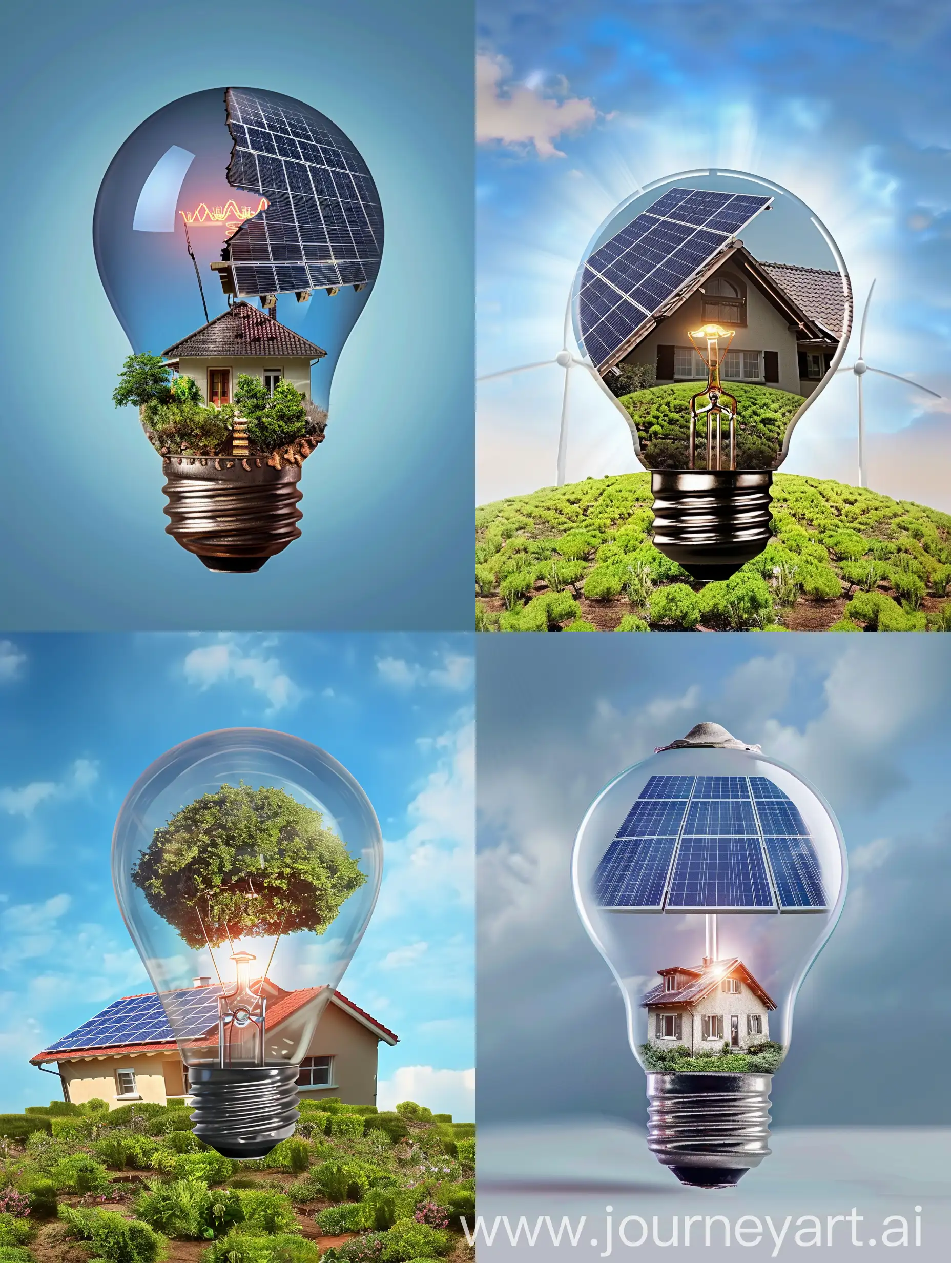 A creative bulb contains Solar Energy Industries with solar panel on a house
