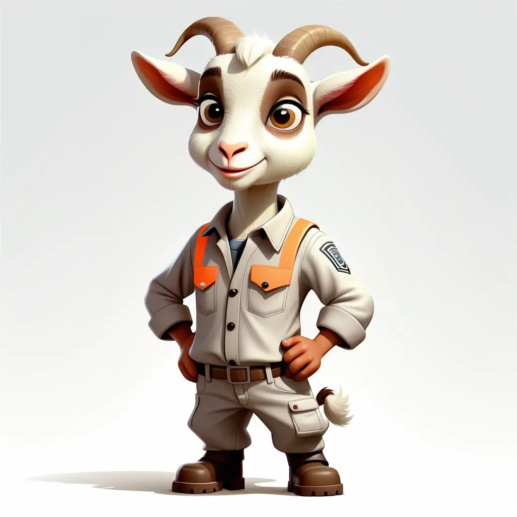 Adorable Cartoon Goat Engineer in Stylish Outfit Full Body Clipart