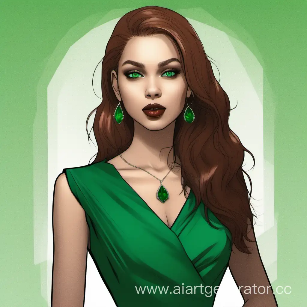 Enchanting-Emerald-Captivating-Girl-in-Vneck-Dress-with-Chestnut-Hair