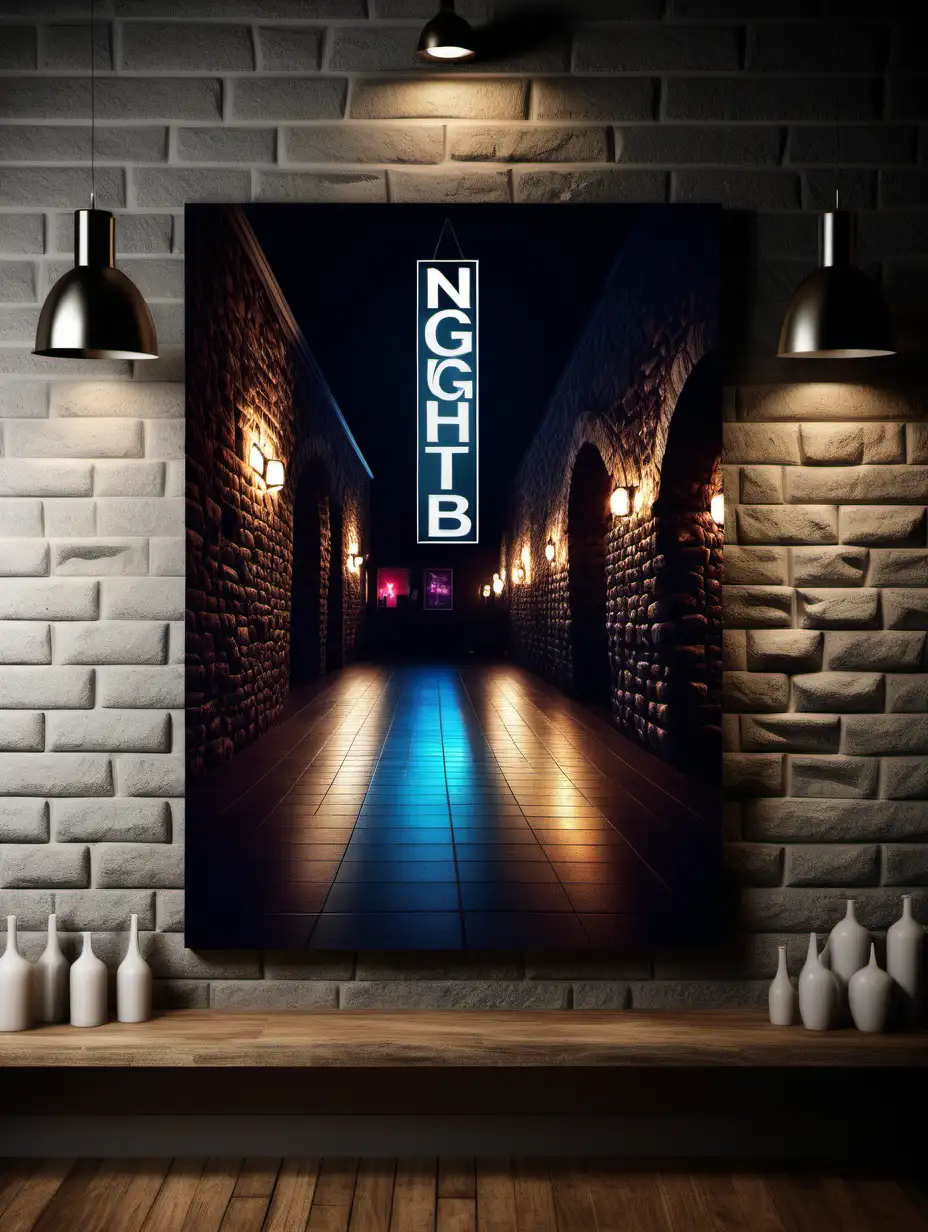 Night Club Canvas Art Hanging on Stone Wall Moody Urban Decor