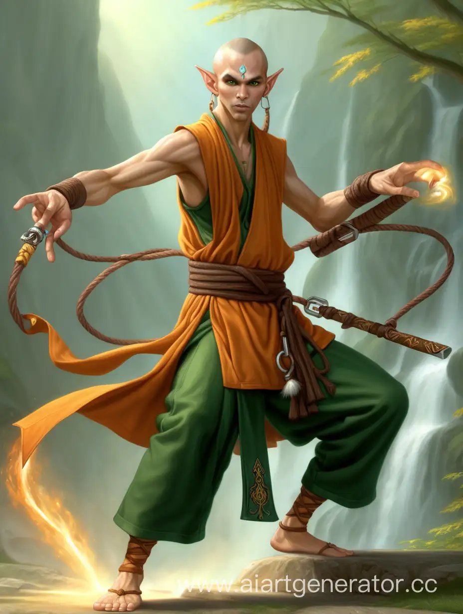 elf monk with Nunchucks fantasy art