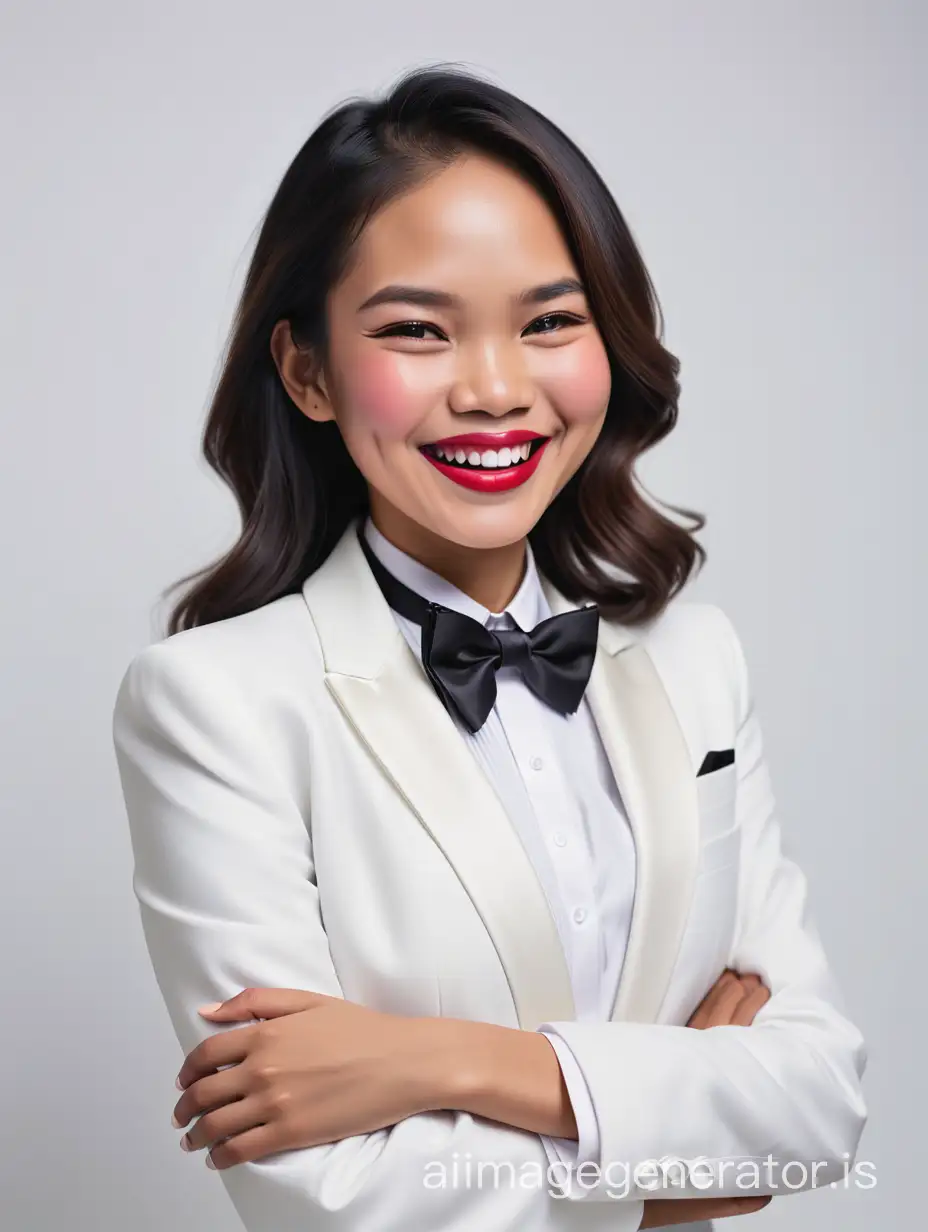 Joyful Filipino Woman in White Tuxedo with Bold Lipstick | AI Image ...