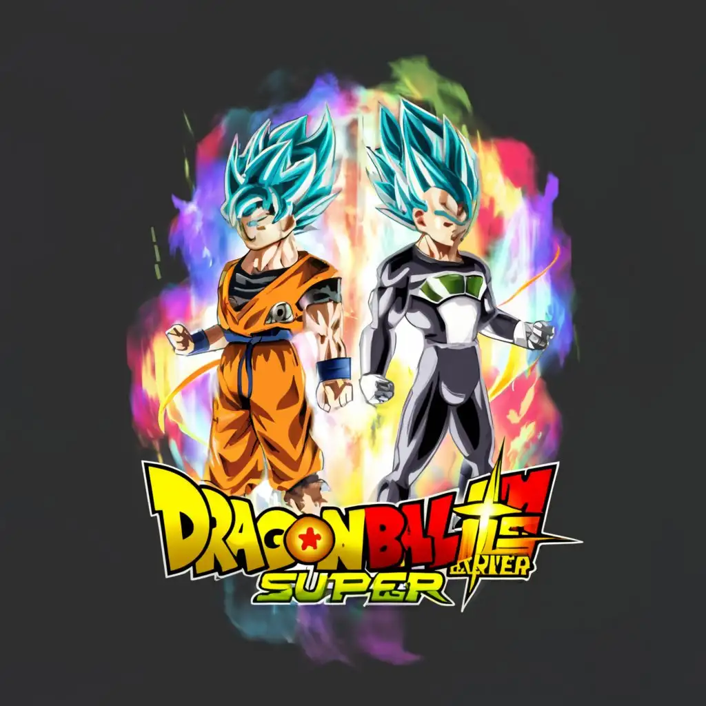 a logo design,with the text "Dragonball  super", main symbol:Goku and Vegeta wearing Jordan clothes , with dragonballs in the background,complex,clear background