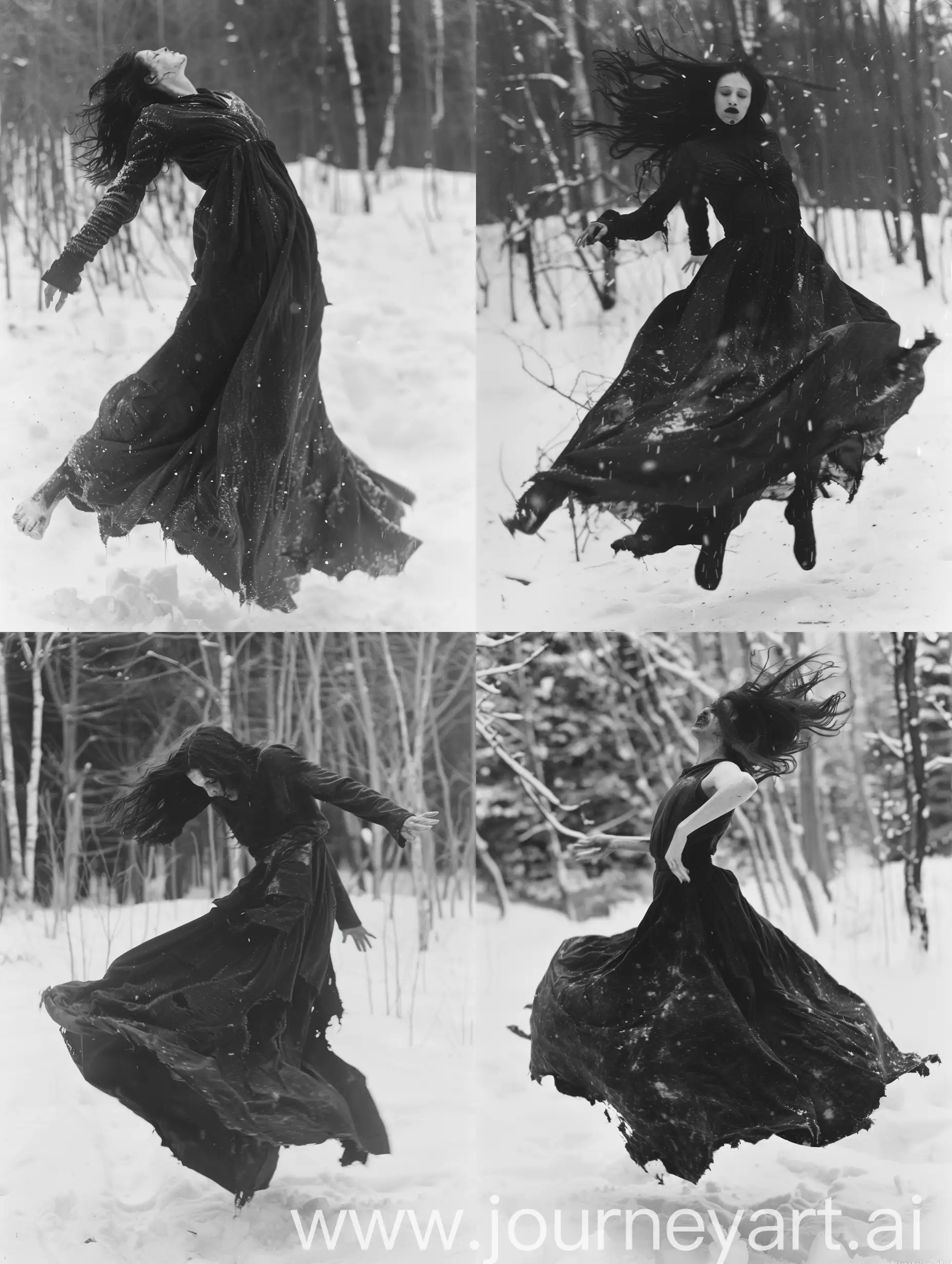 Eerie-Demon-Possession-Haunting-Black-Gown-in-Snowy-Forest