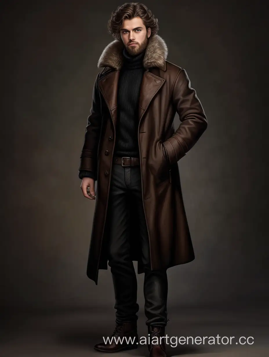 Medieval-Stylish-Man-in-Dark-Brown-Furlined-Coat
