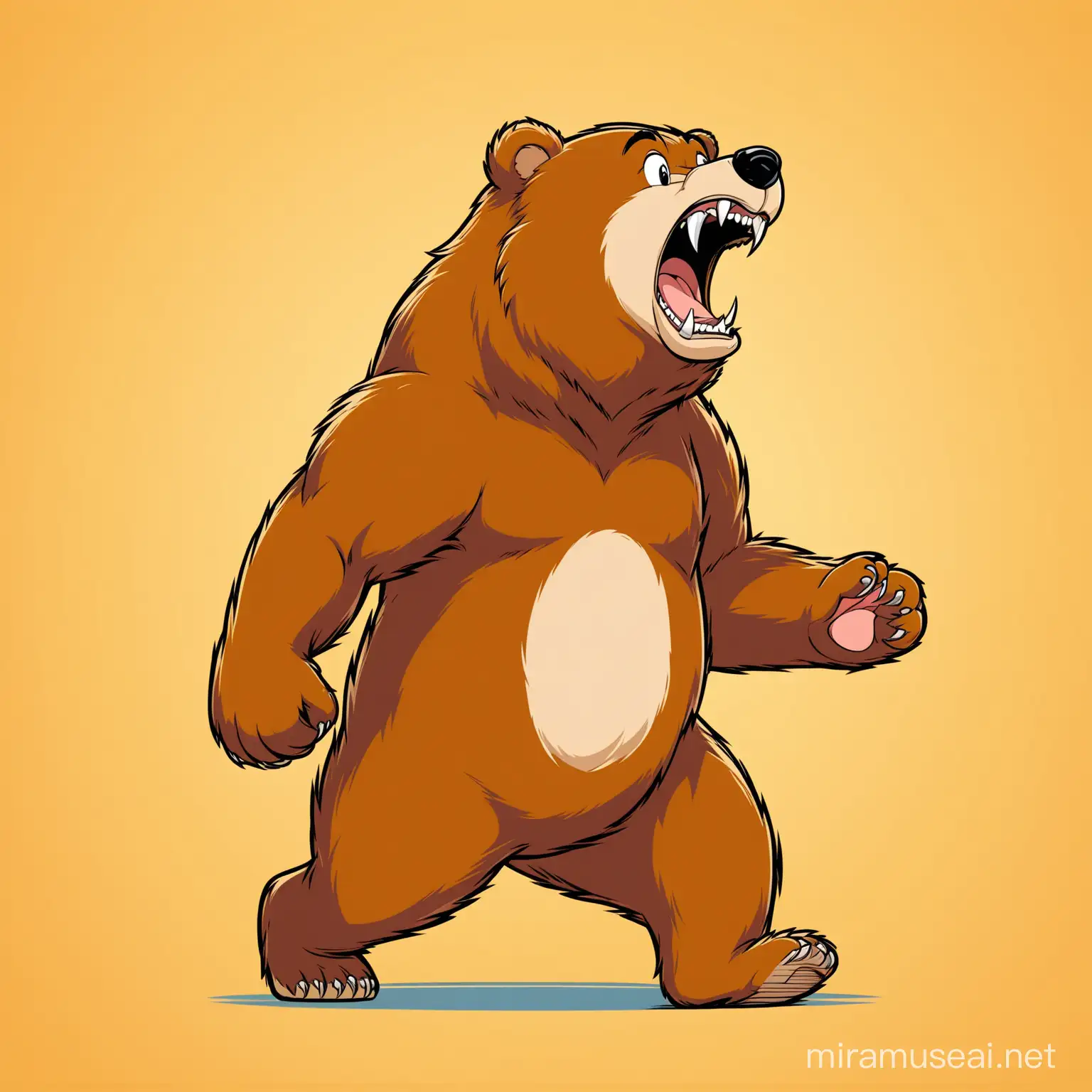 Full body cartoon bear, Side profile, roaring in the style of tom and jerry