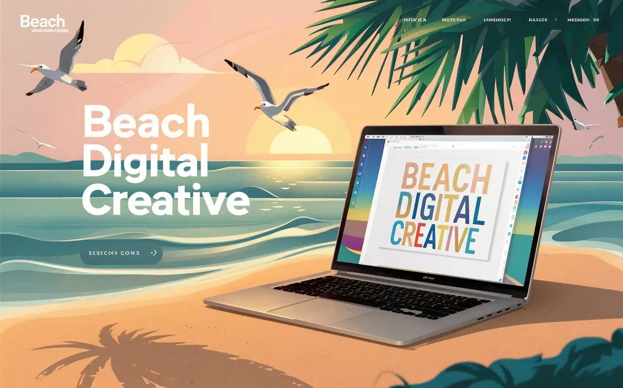 imagine a  website banner for a company called Beach Digital Creative

