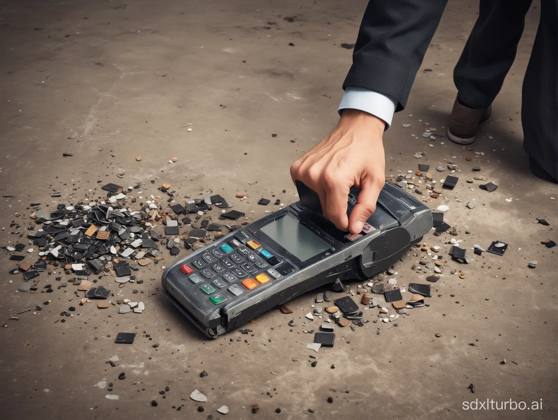 Man-Destroying-Payment-Card-Terminal-in-Realistic-Scene