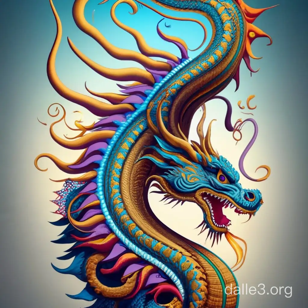 2d chinese dragon whose back looks absolutely beautiful on a white canvas