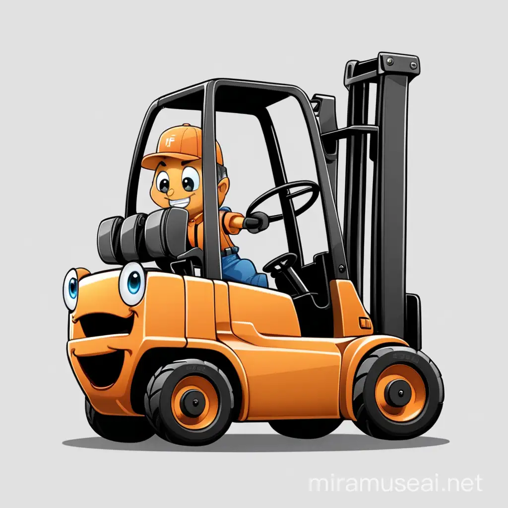 Adorable Cartoon Forklift with Cute Face on Carriage