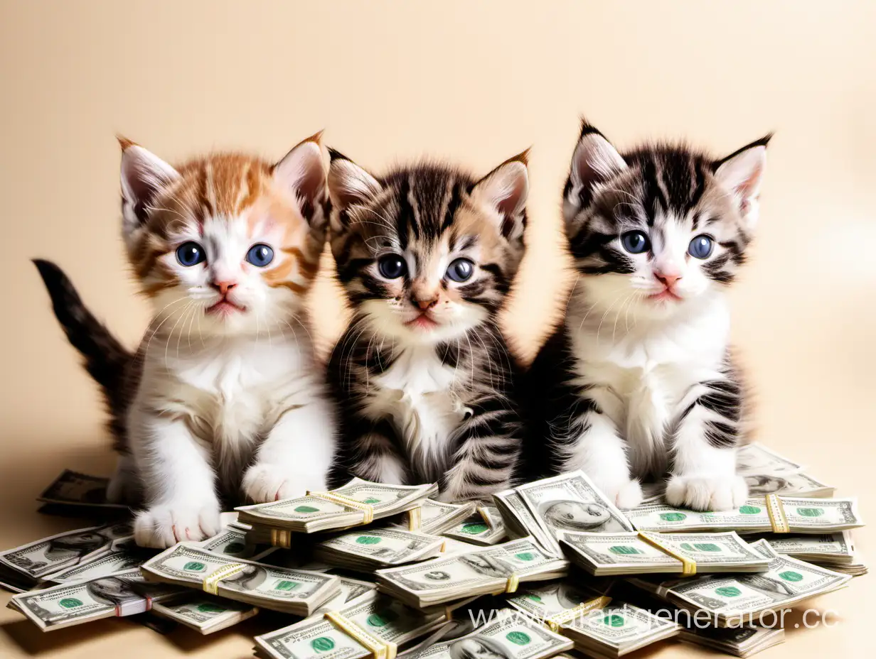 Adorable-Kittens-Surrounded-by-a-Pile-of-Cash-Cute-Feline-Prosperity