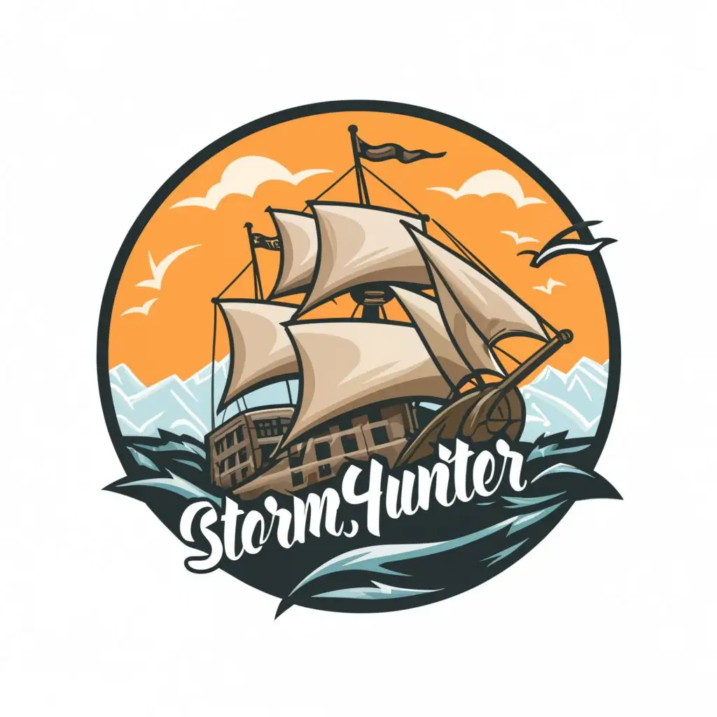 a logo design,with the text "I", main symbol:Storm hunter ship in arctic sea, vector illustration with a lot of details,Moderate,be used in Travel industry,clear background