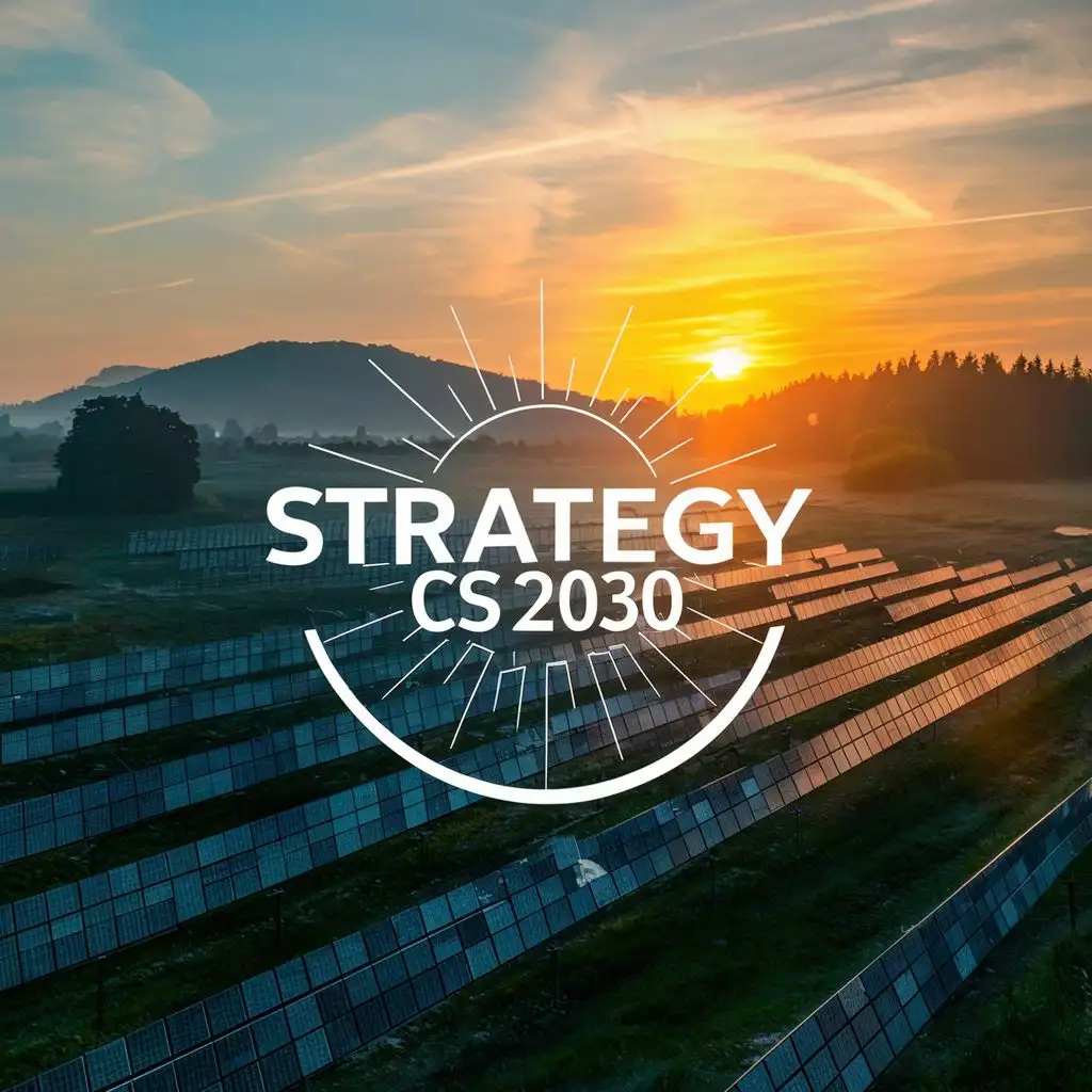 logo, sun photovoltaics electricity, with the text "Strategy CS 2030", typography, be used in Retail industry