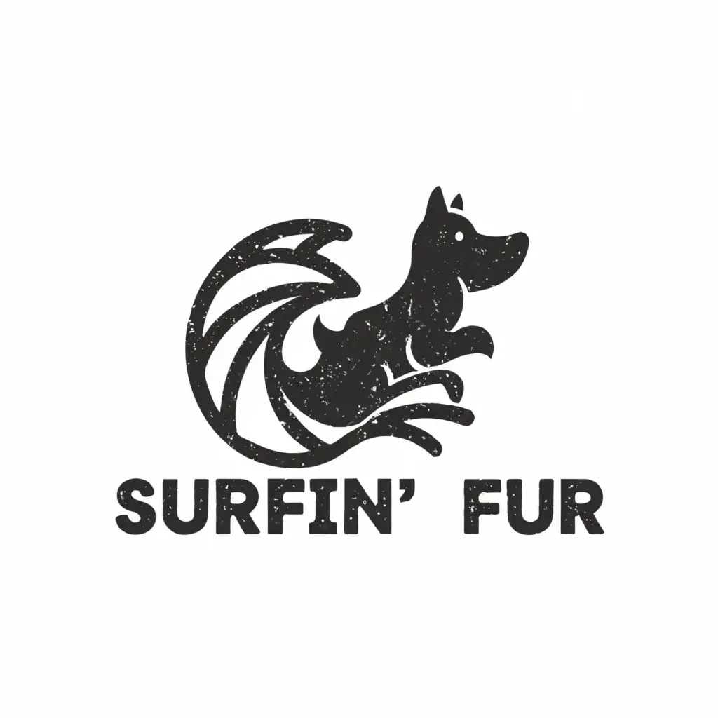 a logo design,with the text Surfin Fur, main symbol:Scottish terrier and water in black and white,Minimalistic,clear background