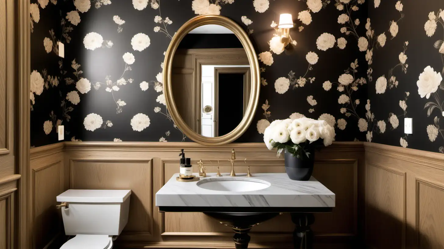Elegant Parisian Powder Room with Beige Oak and Brass Accents