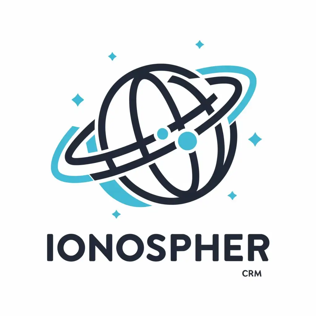a logo design,with the text "Ionosphere CRM", main symbol:Show a globe with satellites orbiting around it, symbolizing Ionosphere CRM's global reach and its ability to provide comprehensive CRM solutions worldwide.,Minimalistic,be used in Technology industry,clear background