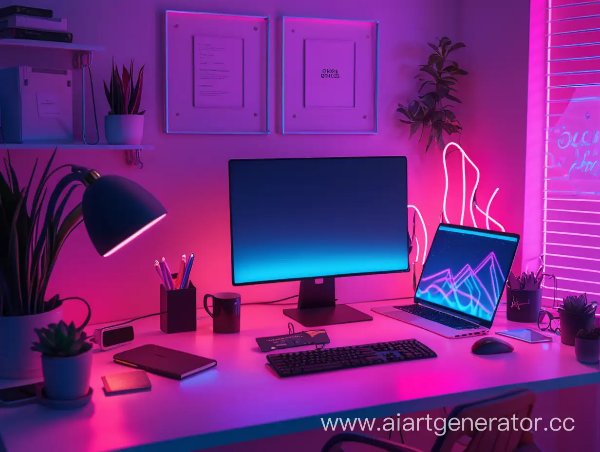 Vibrant-Neon-PC-Setup-in-Modern-Office