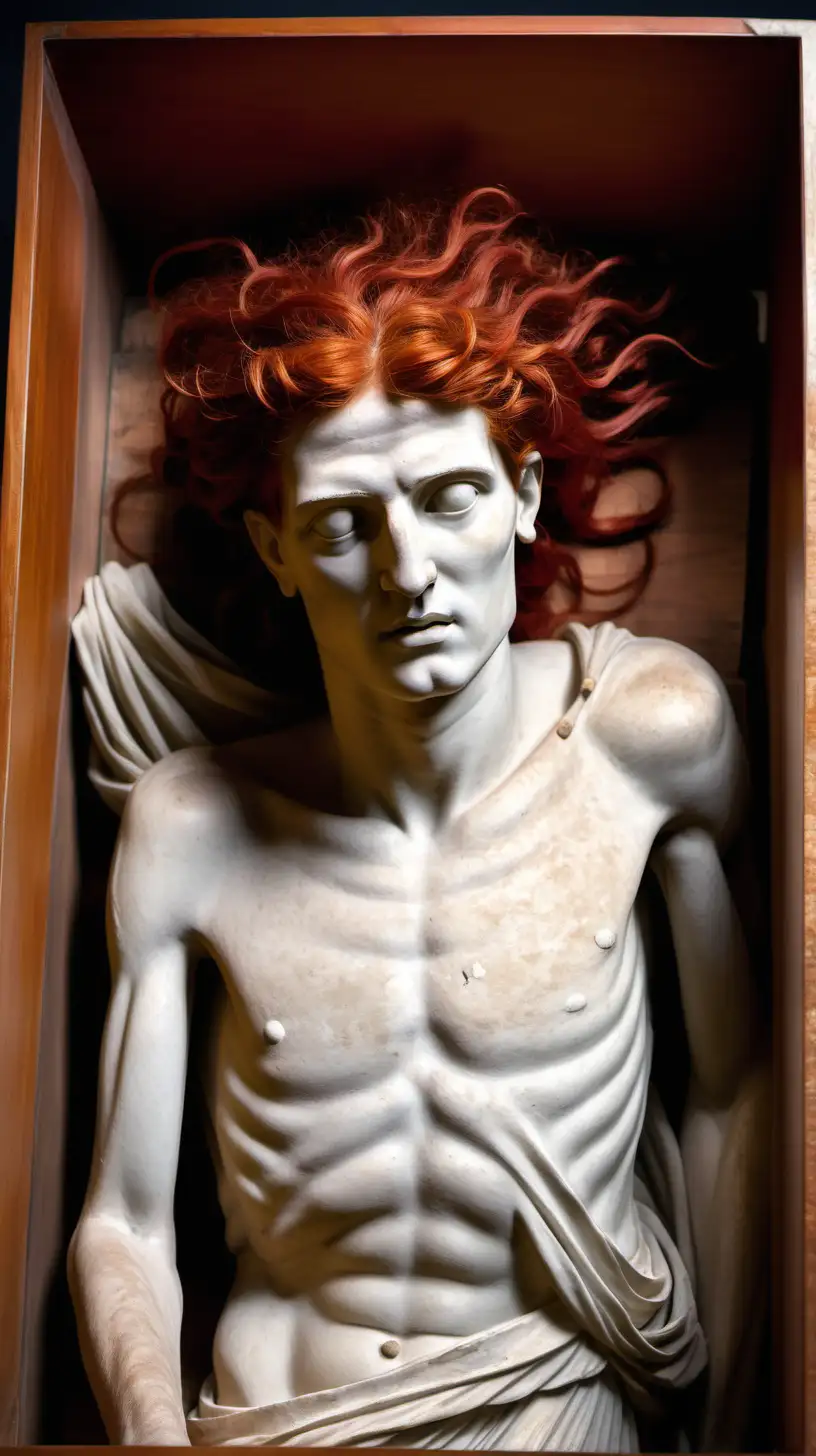 Ancient Greek RedHaired Figure Resting in a Coffin