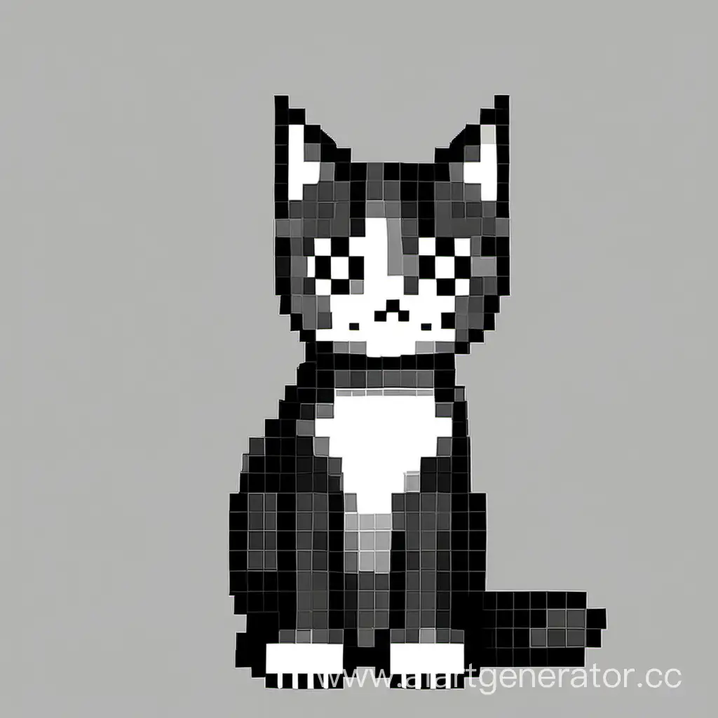 Кошка пиксель-арт черно-белая 61 на 61 пиксель
