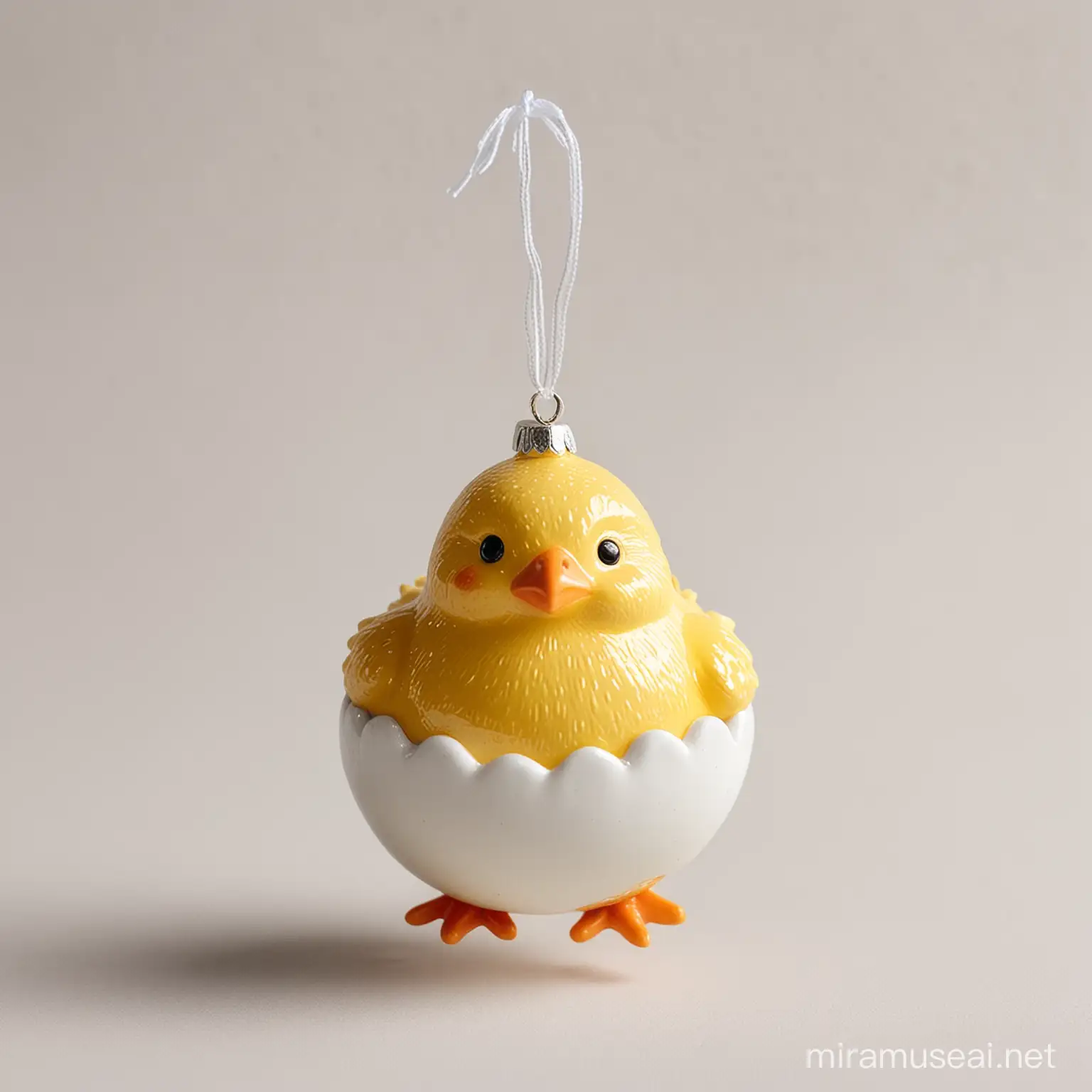 Adorable Easter Chick Ceramic Ornaments on White Background