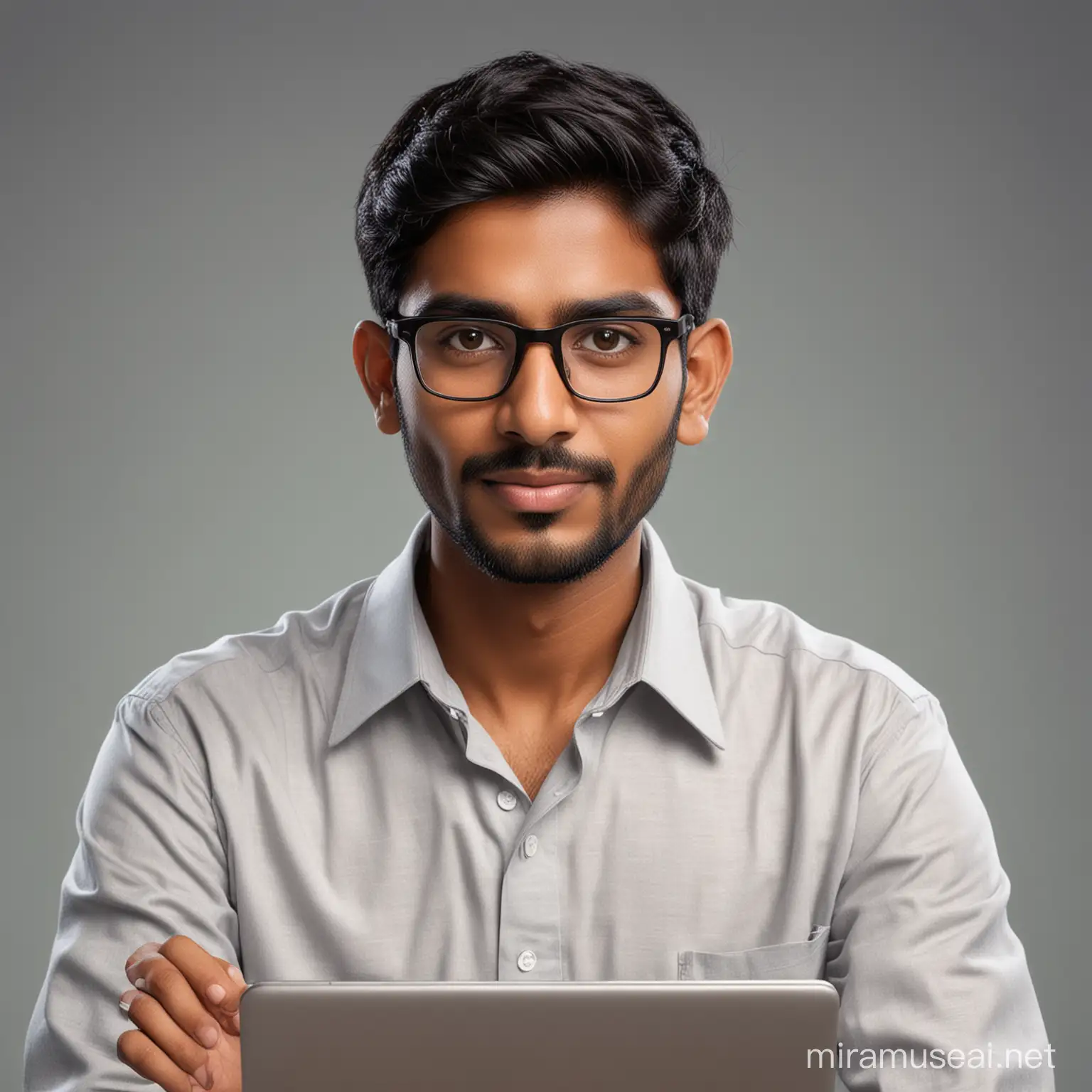 Realistic profile picture of an Indian man who is in his youth age and tech savvy
