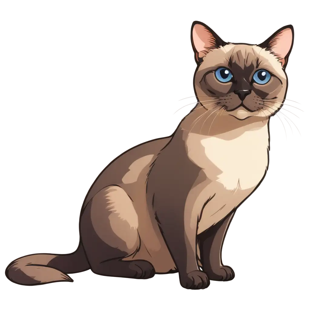 a cute seal-tabby point siamese  fat cat anime style 