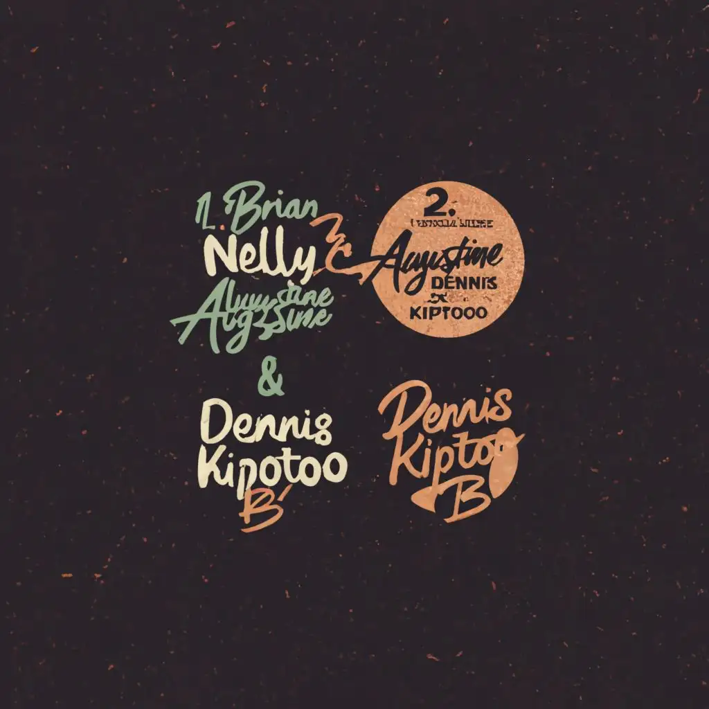 logo, GROUP 5, with the text "1. BRIAN
2. NELLY
3. AUGUSTINE
4. JESSICA
5. DENNIS KIPTOO (B)
", typography, be used in Events industry
