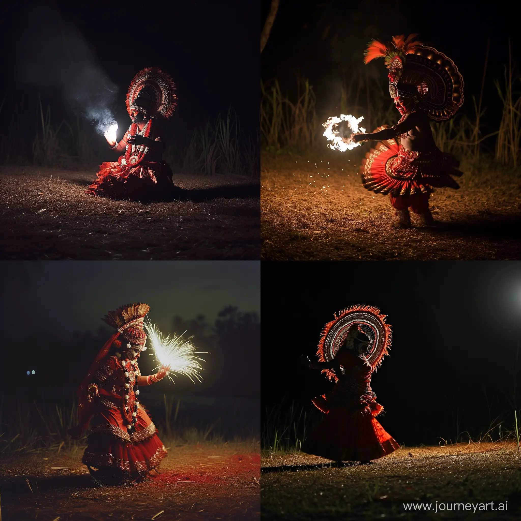 Theyyam performing in the dark on a field