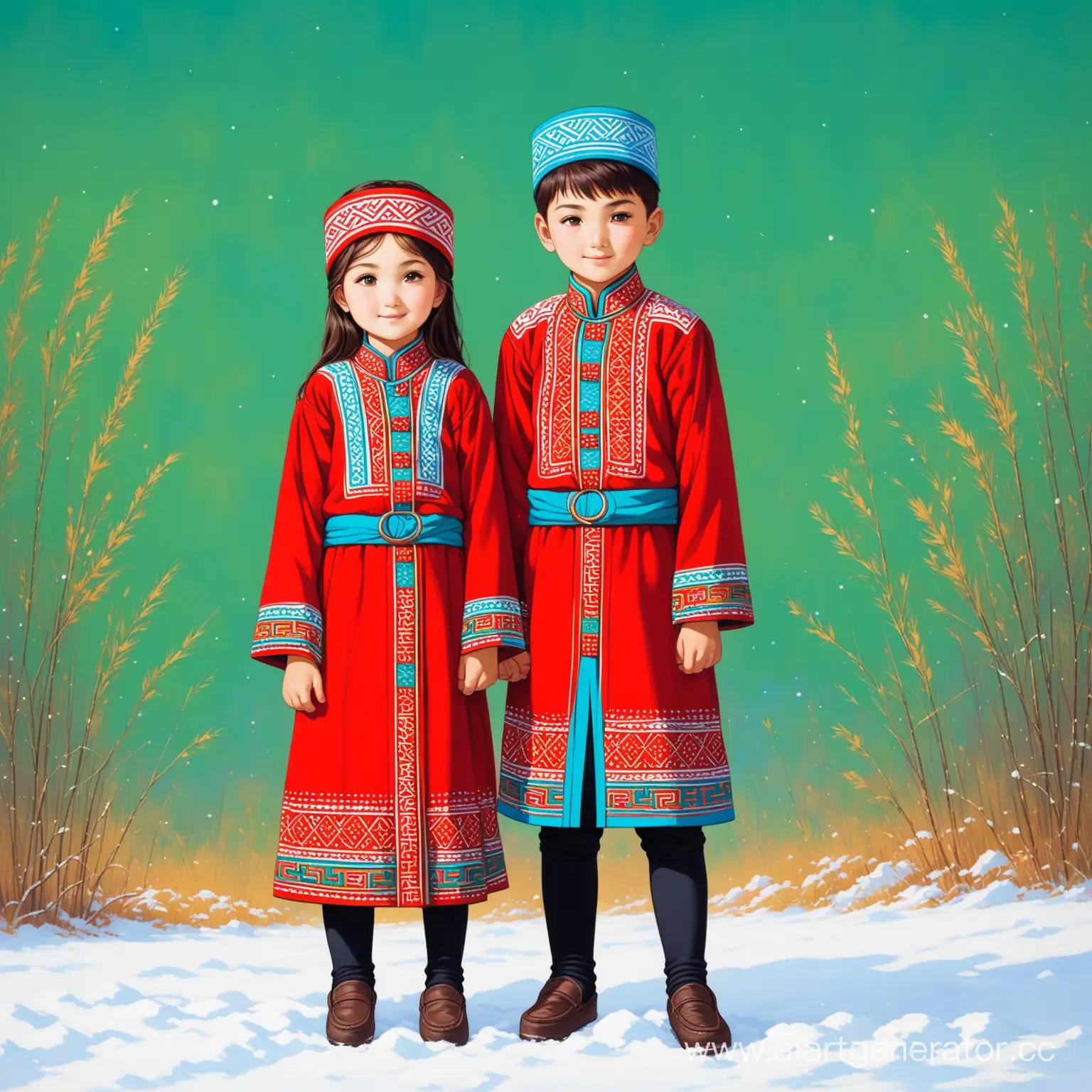 Kazakh-Boy-and-Girl-Standing-Tall