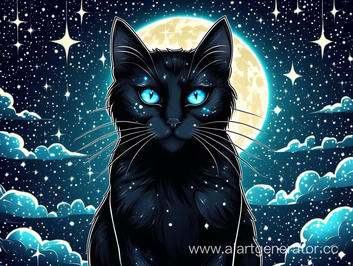 Mysterious-Black-Cat-with-Cyan-Eyes-Amidst-Starry-Night