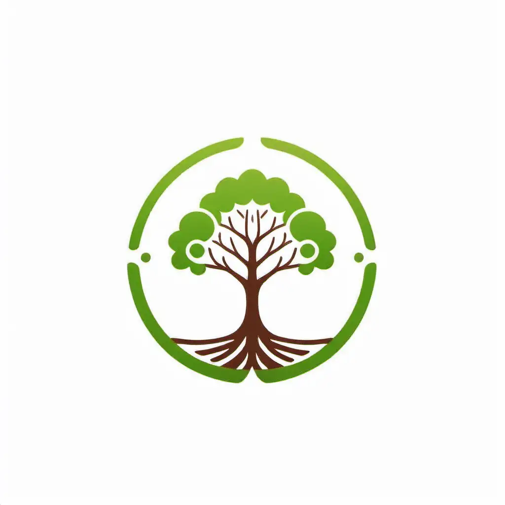 logo for a travel community simple clean white background. use tree as main symbol. add some people as silloutes