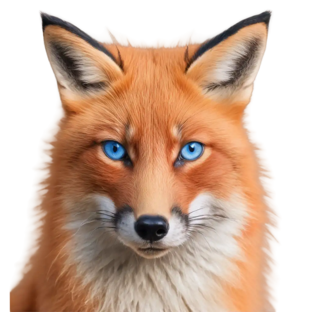 A red fox with blue eyes, blue eyeliner eyeliner, tips of ears like a lynx, free style, realistic 4k