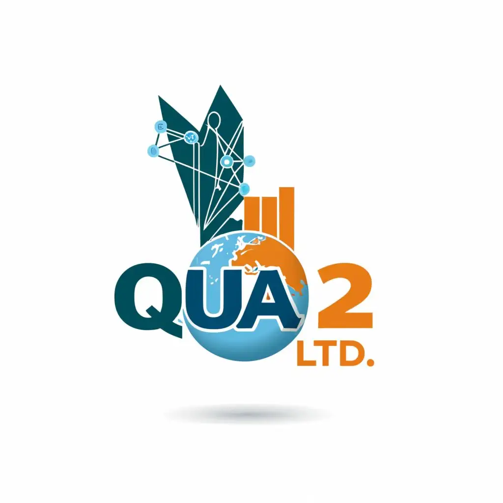 logo, globe map a graph and a chart, with the text "Qua-2 Ltd.", typography, be used in Finance industry