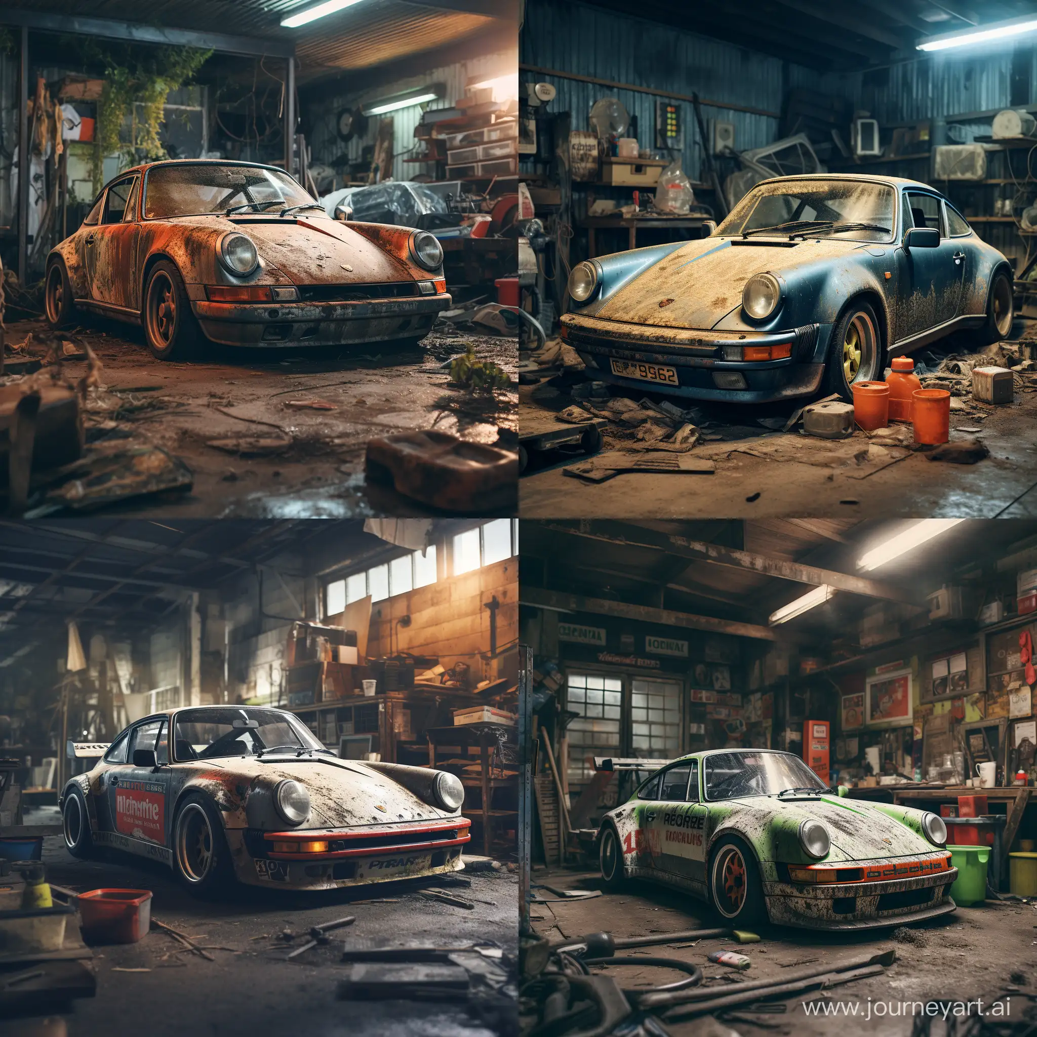 Vintage-Porsches-Resting-in-Rustic-Garage