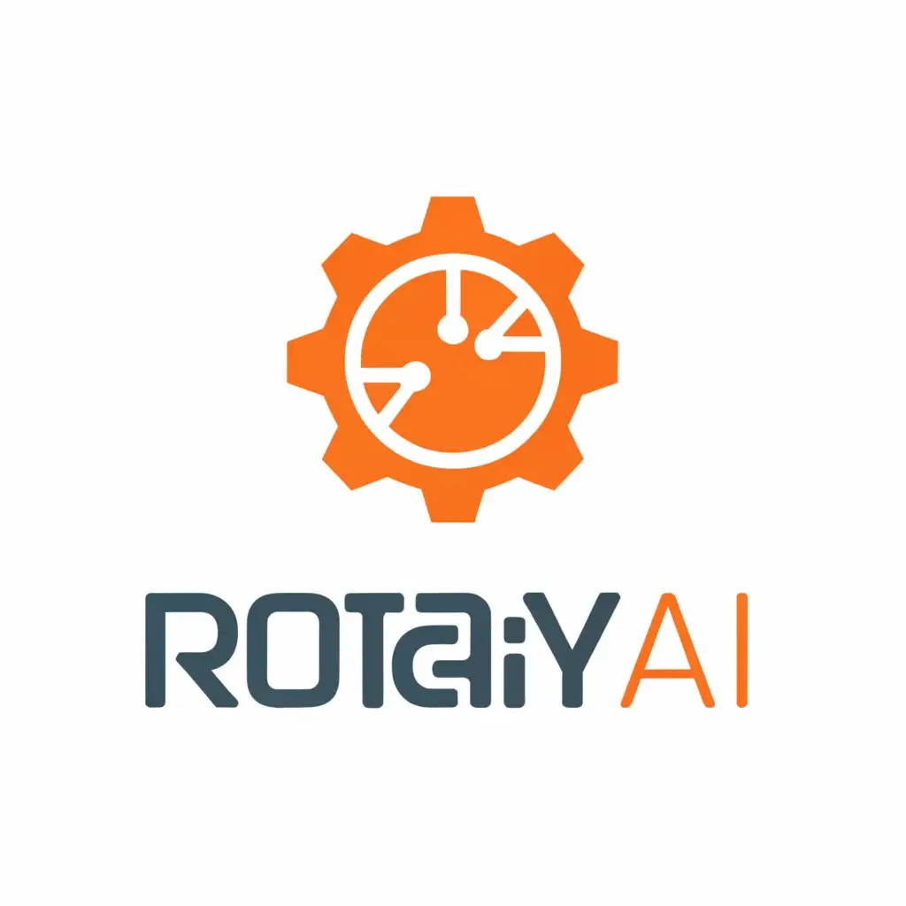 a logo design,with the text "Rotary AI", main symbol:cog wheel with lines spinning off,Minimalistic,clear background
