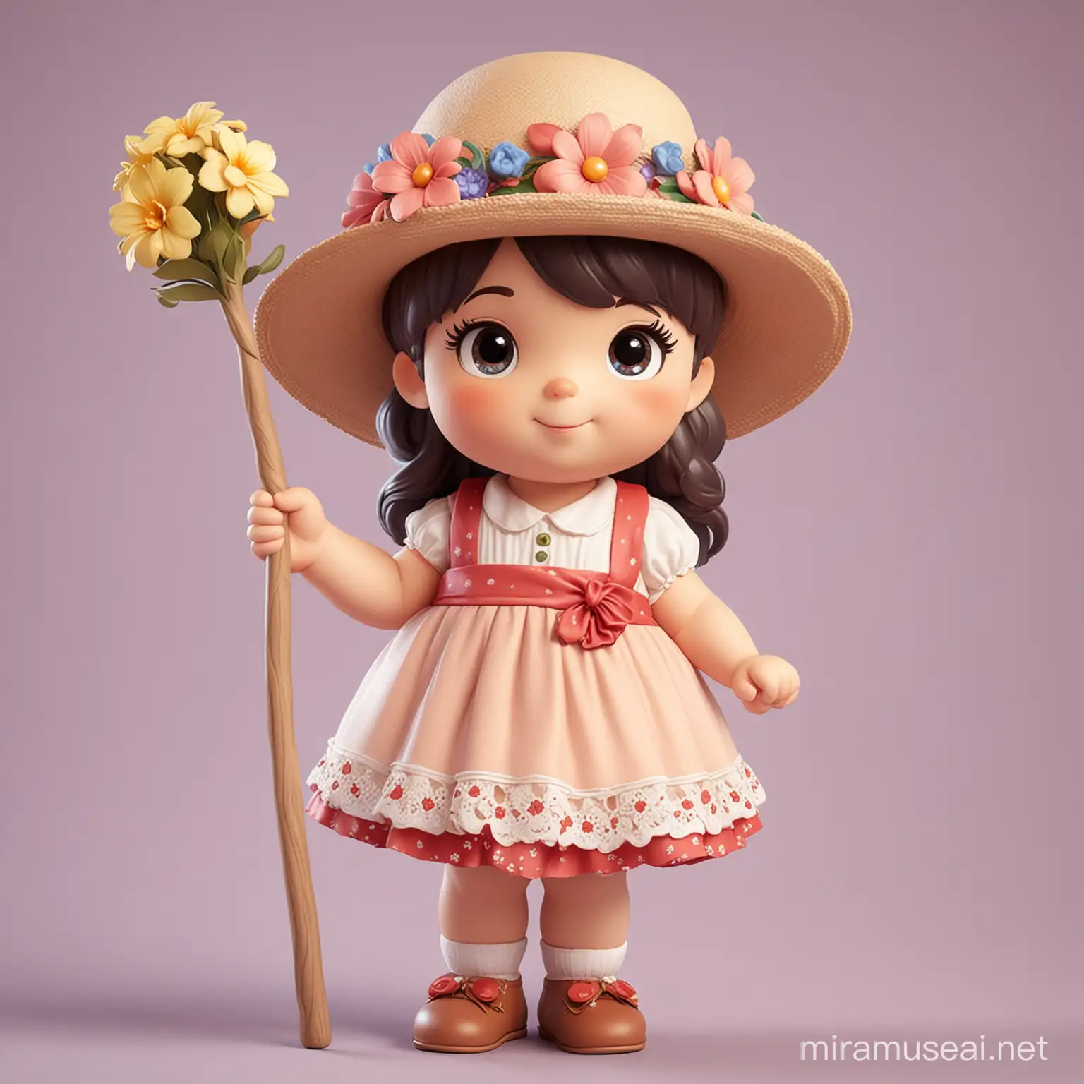 Adorable Little Girl with Stick and Flowers Mascot