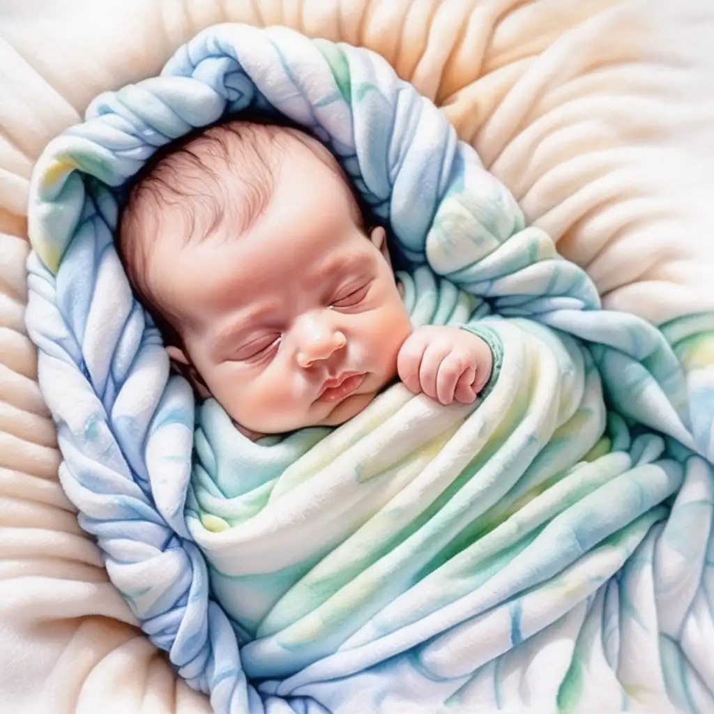 Newborn Baby Wrapped in Watercolor Baby Blanket