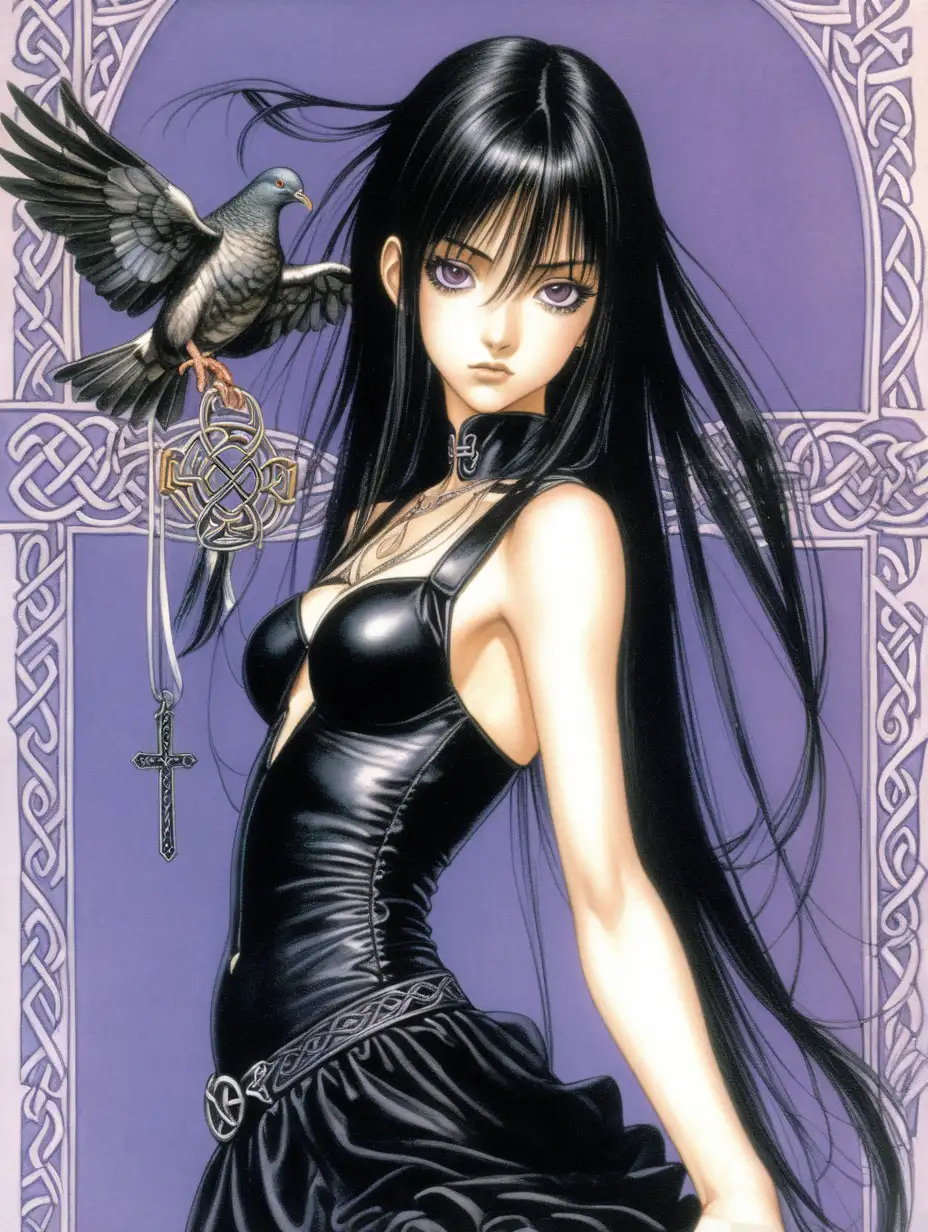 Gothic Manga Art Enigmatic Female Pose with Scolopendra and Celtic Cross