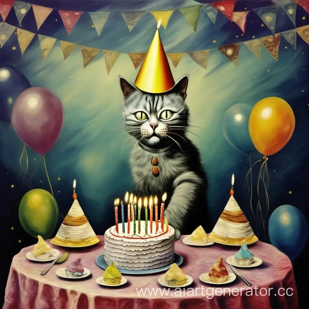 Кот поздравляет с днём рождения, сюрреализм, сон

