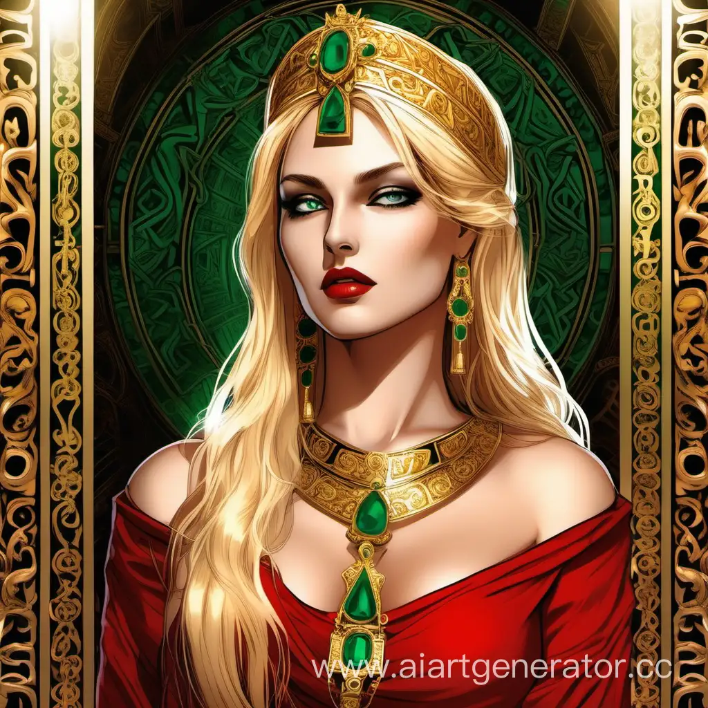 Intimate-Roman-Empress-Portrait-in-Transparent-Red-Tunic-and-Gold-Jewelry